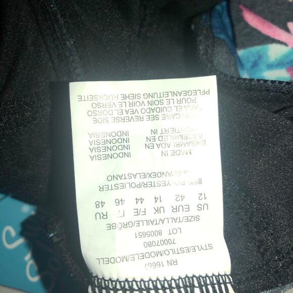 SWIM SOLUTIONS Retail $72 Black Floral Printed Tiered Halter Tankini Top Size 12 - Picture 5 of 5